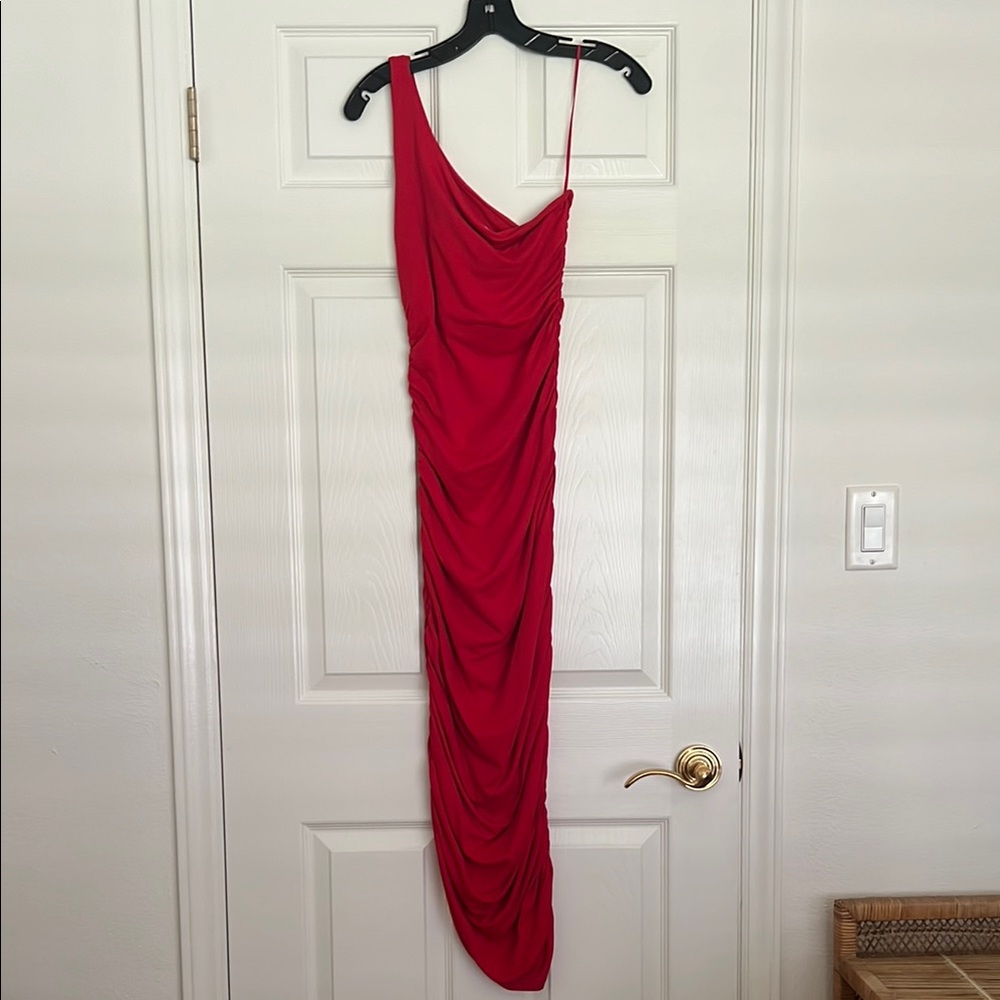 Susana Monaco Red One Shoulder Ruched Cocktail Dress